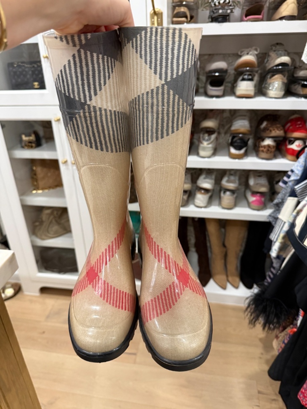 Burberry Nova Check Rubber Plaid Print Rain Boots